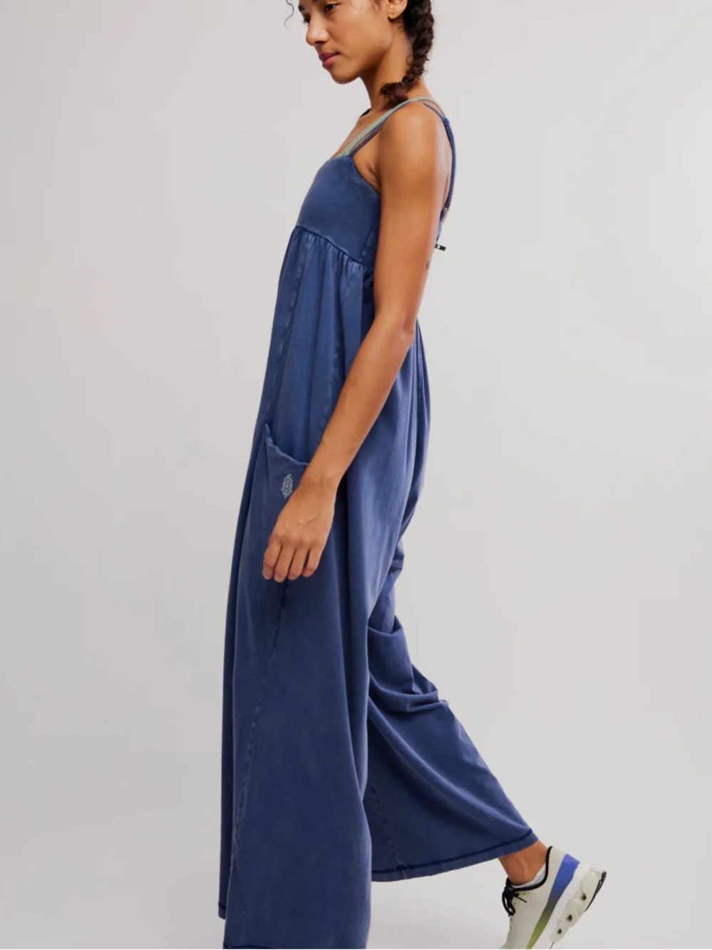 Free People Movement Hot Shot Strappy Wide Leg Jumpsuit Onesie Indigo Blue - Picture 2 of 12